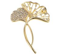 TEHAUX Broche de Hoja de Ginkgo Gemas de Imitación, Pin para Sombreros y Ramo, Aleación Duradera en Diseño Plateado, Accesorio Elegante para Eventos Formales y Bodas