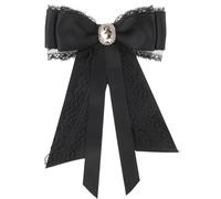 TEHAUX Broche de Pajarita Grande para Mujer Doble Capa de Encaje Negro Lazo y Pedrería Alfiler para Camisa y Vestido Accesorio Elegante para Ocasiones Obsequios