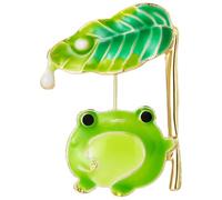 TEHAUX Broche de Rana Esmaltado en Verde Diseño de Hoja de Loto, Pin de Ropa para Mujer, Alfiler Decorativo para Chaquetas, Bufandas y Sombreros, Accesorio Único para Mochila y Traje