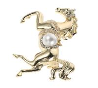 TEHAUX Broche de Solapa de Caballo Dorado con Perla y Gemas de Imitación Accesorio Zodiacal del Año del Caballo para Mujer Joyería Elegante para Eventos y Uso Diario