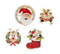 TEHAUX Broches Navideños Creativos de Aleación Duradera 4 Piezas Campanas Ciervo Santa Claus y Guirnalda Accesorios para Ropa Suéteres y Bufandas en Navidad