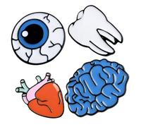 TEHAUX Broches Novedosos de Aleación en Forma de Corazón, Cerebro, Ojo y Diente, 4 Piezas, Accesorio de Ropa Resistente para Fiestas de Navidad y Eventos
