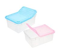 TEHAUX Caja Ventilada para Reptiles y Gusanos de Seda 2 Unidades Pequeñas Azul y Rosa, Jaula Portátil Transparente Ventilación para Crías, Terrario Ligero y Adecuado para Transporte