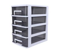 TEHAUX Cajón de Almacenamiento Tipo Armario de Plástico Transparente y Negro Caja Organizadora de Escritorio Mediana de 4 Niveles Multifuncional para Oficina Estudio y Hogar