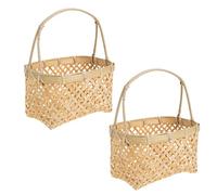 TEHAUX Cesta de bambú 2 piezas portátil con asa, cesta trenzada decorativa para almacenamiento de frutas, estilo natural para cocina y mesa Color Aleatorio