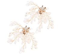 TEHAUX Clips Decorativos para Zapatos de Boda Perlas y Cristales, Hebillas Desmontables Doradas, 2 Piezas para Tacones y Sandalias, Accesorios Elegantes para Fiesta y Banquete