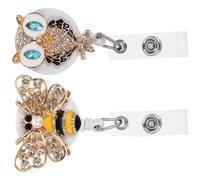 TEHAUX Clips para Insignias de Identificación Metálicos Incrustaciones de Gemas Retráctiles y Giratorios Tamaño Compacto Diseño Decorativo 2 Unidades Búho Abeja Porta Credenciales