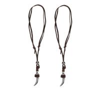 TEHAUX Collar con Dientes de Ajustable para Hombre 2 Unidades con Cordón de Cuero Café Collar Tribal Vikingo de Aleación de Zinc Resistente para Uso Diario y Ocasiones Obsequios