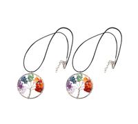 TEHAUX Collar del Árbol Vida Piedras Naturales de Grava Multicolor 2 Piezas Colgante para Mujer y Niña Joyería Simbólica para Salud y Buena Suerte