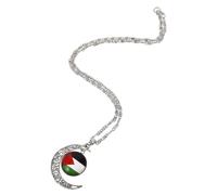 TEHAUX Collar Palestino para Mujer y Hombre con Colgante de Luna Hueca Cadena Decorativa de Aleación Brillante Plateada Collar de Recuerdo con Bandera de Palestina Joyería Cuello para