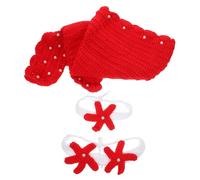 TEHAUX Conjunto de Accesorios para Fotografía de Recién Nacidos Traje de Sirenita de Hilo de Lana Rojo, 3 Piezas Adorables para Sesiones de Fotos