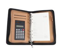 TEHAUX Cuaderno de Piel Sintética con Cremallera, Calculadora Integrada, 6 Anillas, 4 Bolsillos para Tarjetas, Adecuado para Viajes y Conferencias, Estilo Elegante y Práctico