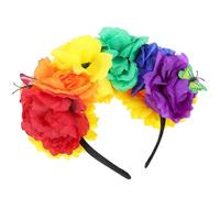 TEHAUX Diadema de Flores Artificiales Multicolor Base Amarilla de Rosas para Festivales y Disfraces Mexicanos Tocado Floral para Fiestas de Día de Muertos y Carnaval