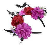 TEHAUX Diadema de Flores Púrpura Cuernos de Demonio y Murciélago para Cosplay de Halloween, Accesorio Ligero y Ajustado Adecuado para Fiestas Temáticas y Celebraciones en Interiores