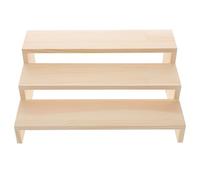 TEHAUX Expositor de Madera para Joyas y Anillos 35 Cm Madera Natural Resistente Multifunción para Hogar y Tienda 3 Piezas Conjunto de Exhibición Escalonada