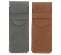 TEHAUX Funda de Cuero para Bolígrafos Vintage Doble Pack, Estuche Porta Bolígrafos PU Piel Mate Gris y Marrón, Compacto Portátil, Protección contra Polvo para Oficina y Varios Estilos