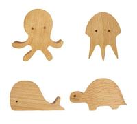 TEHAUX Ganchos de Madera para Colgar Abrigos y Bolsos Set de 4 Unidades Diseño de Animales Marinos para Pared en Pasillo y Balcón