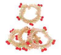 TEHAUX Gomas Elásticas Pelo con Cuentas de Cristal Artificial, Mini Coleteros de Cereza, 4 Piezas en Colores Pastel (rosa Claro y Champán), Accesorios para Mujer y Niña, Color Aleatorio