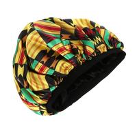 TEHAUX Gorro para Dormir Mujer Doble Capa Satén Estampado Geométrico Amarillo Multifuncional Elástico Cómodo Uso Nocturno y Cuidado del Cabello Plegable para Casa y Viaje