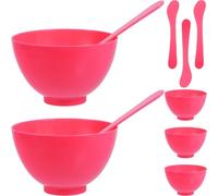 TEHAUX Juego de 5 Cuencos de Plástico para Mascarilla Facial con Aplicador y Espátula, Tamaño Mediano, Color Rosa Oscuro, Herramienta para Mezcla Diy, Apto para Cuidado Facial