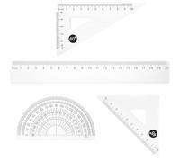 TEHAUX Juego de Regla de Dibujo de 4 Piezas, 20cm, Abs, Transparente, Regla Transportadora y Escuadra Cartabón, Ligero, para Arquitectos E Ingenieros, para Dibujo y Medición