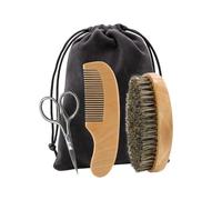 TEHAUX Kit Cuidado Barba Hombre 4 Piezas Tijeras para Barba Peine Madera de Haya Cepillo Flexible Accesorio para Afeitado y Arreglo Diario Cuidado Personal