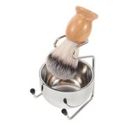TEHAUX Kit de Afeitado para Hombres Bol de Acero Inoxidable y Soporte para Brocha de Afeitar de Nylon Mango de Madera, Set de Cuidado Personal y Juego de Brochas para Barba, Adecuado