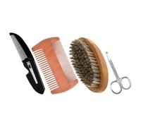 TEHAUX Kit de Cuidado de Barba para Hombre 4 Piezas, Peine de Madera para Bigote y Barba, Cepillo de Cerdas Suaves Doble Cara, Tijeras de Acero Inoxidable, Portátil para Viaje y Uso
