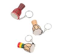 TEHAUX Llaveros de Africano 3 Piezas , Decoración Duradera Varios Estilos Forma de Tambor Africano , Colgantes de Madera y Piel de Oveja Varios Estilos para Llaves y Bolsos