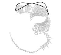 TEHAUX Máscara Veneciana de Pedrería Plateada para Mujer Correa Elástica Media Máscara de Carnaval y Halloween Accesorio para Disfraces y Bailes de Fiesta