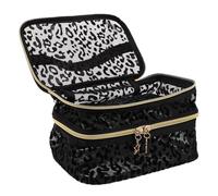 TEHAUX Neceser de Maquillaje Portátil Estampado de Leopardo Doble Capa Malla y Nailon Pequeño y Ligero Organizador de Cosméticos para Viaje y Uso Diario