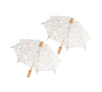TEHAUX Paraguas de Boda de Encaje Bordado 2 Piezas Sombrilla Nupcial de Algodón Beige Radio 15 CM Accesorio Vintage para Fotos de Novia y Ceremonia