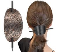 TEHAUX Pasadores de Pelo de Cuero y Madera 2 Piezas para Moño, Horquillas Ovaladas Vintage en Negro y Cobre, Accesorio Versátil para Peinados Largos, Ondulados y Lisos en Mujer y Niña