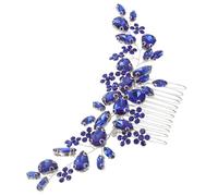 TEHAUX Peine Cabello Gemas de Imitación Azul, Accesorio para Boda, Horquilla Metálica en Forma de Flor, Tocado para Novia y Fiesta, Accesorios Cabello de Mujer Elegante