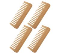TEHAUX Peine de Dientes Anchos de Madera Natural 4 Unidades, Peine Desenredante Multifuncional para Cabello y Barba, Herramientas de Bambú para Peinar y Cuidar, Adecuado para Viajes y