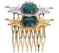 TEHAUX Peines Laterales para Mujer 2 Unidades Estilo Retro Étnico, Peines Cabello de Aleación Incrustaciones de Resina y Gemas, Accesorios Formales y Decorativos para Uso Diario