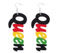 TEHAUX Pendientes Colgantes de Madera Letra de Reina, Diseño Africano Único y Adorable para Mujer, Perfectos Día de Acción de Gracias