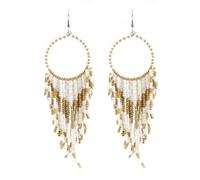 TEHAUX Pendientes Colgantes Vintage Largos Borlas y Cuentas Blancas Estilo Bohemio Étnico para Mujer Joyería Ligera para Fiestas y Uso Diario