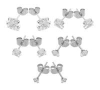 TEHAUX Pendientes de Cartílago Parte Trasera Plana Juego de 5 Pares 3Mm 4Mm 5Mm 6Mm 8Mm Acero Color Acero Inoxidable Tachuelas de Cristal para Mujer Pendientes de Gemas de