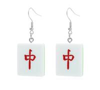 TEHAUX Pendientes Originales Mujer de Mahjong, Gotas para Oídos, Resina Roja, Cómodos y Fáciles de Llevar, 1 Par