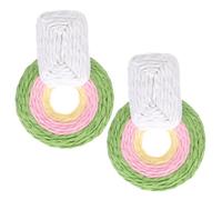 TEHAUX Pendientes Tejidos de Rafia Colgantes Redondos Artesanales Geométricos para Mujer Joyería Verano Playa Bohemios Coloridos