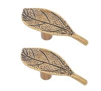 TEHAUX Pomos de Armario de Latón Macizo en Forma de Hoja 2 Piezas Estilo Vintage Envejecido Tiradores Metálicos Decorativos para Cajones Puertas y Muebles de Cocina y Baño