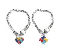 TEHAUX Pulsera de Autismo Dijes de Rompecabezas 2 Piezas de Aleación de Zinc Decoración Creativa para Concientización Autismo Ligera y Portátil