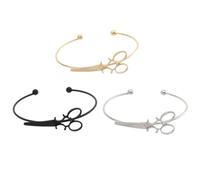 TEHAUX Pulsera de Puño Abierta 3 Piezas para Adolescentes y Mujeres Diseño Tijeras Colores Negro Dorado y Plateado Brazalete Ajustable para Amistad y Uso Diario