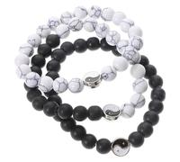TEHAUX Pulsera Elástica de Cuentas Naturales 3 Piezas Blanco y Negro Pulsera Amistad Unisex Amuleto Feng Shui Accesorio para Buena Suerte y Prosperidad