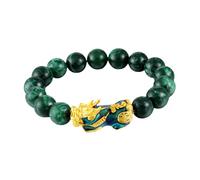 TEHAUX Pulsera Feng Shui de Cuentas de 10 MM Colgante de Que Cambia de Color Pulsera Elástica de Piedra Verde Jade para Suerte y Protección Accesorio Unisex para Obsequio