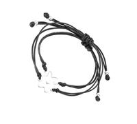 TEHAUX Pulsera para Amantes Tejida a Mano de Acero Inoxidable y Cuerda Encerada Negra Ajustable para 2 Piezas Accesorio Elegante para Obsequio y Uso Diario