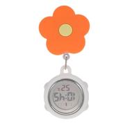 TEHAUX Reloj de Enfermera Clip Retráctil y Pantalla Digital, Diseño Alegre de Flor Naranja, Material de Silicona y Vidrio, Adecuado para Tareas Clínicas y Procedimientos Médicos