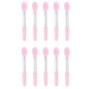 TEHAUX Set de 10 Brochas de Silicona para Maquillaje Aplicador de Bálsamo Labial y Sombras de Ojos Cabezal Rosa y Mango Rosa Tubo Plateado Portátil para Uso Profesional y Personal