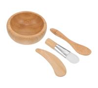 TEHAUX Set de Bol de Madera para Mezclar Mascarillas Faciales 4 Piezas Brocha Espátula y Cuchara Accesorio Ligero para Cuidado Piel Uso Doméstico y Profesional